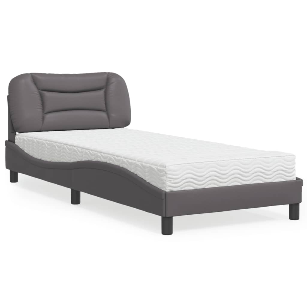 Lit avec matelas gris 90x200 cm similicuir