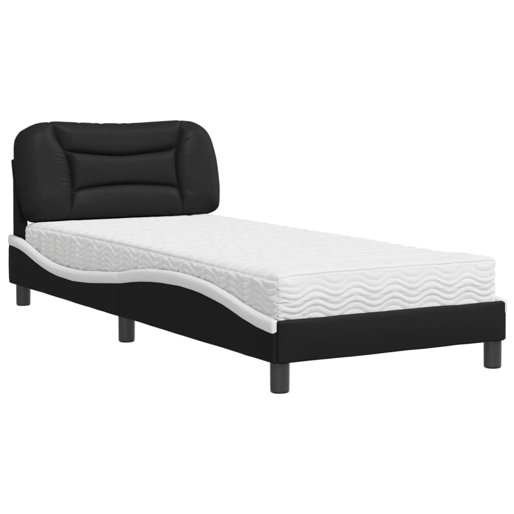 Lit avec matelas noir et blanc 90x200 cm similicuir