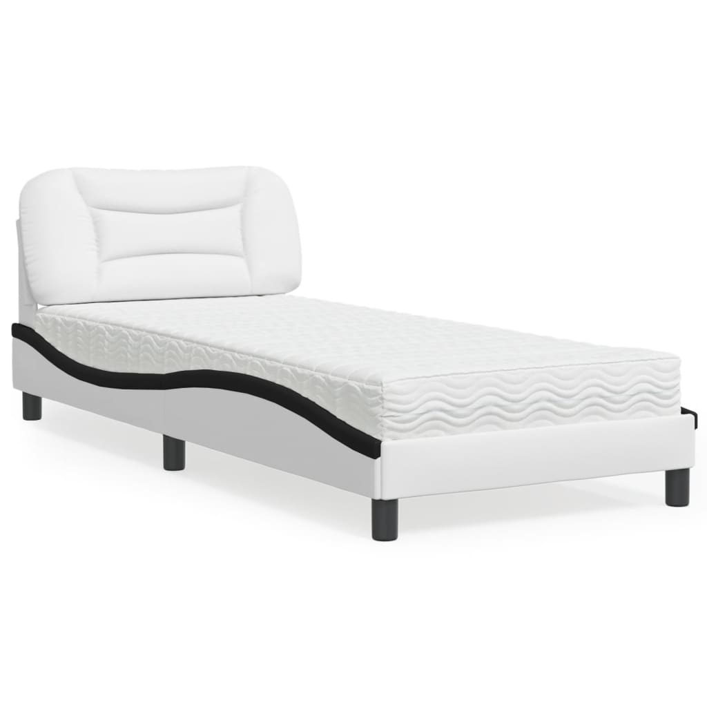 Lit avec matelas blanc et noir 90x200 cm similicuir