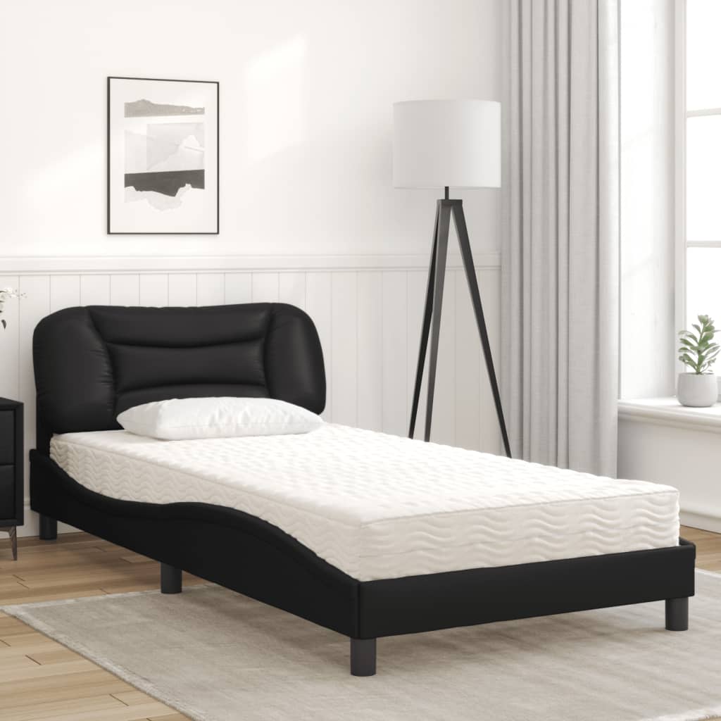 Lit avec matelas noir 100x200 cm similicuir