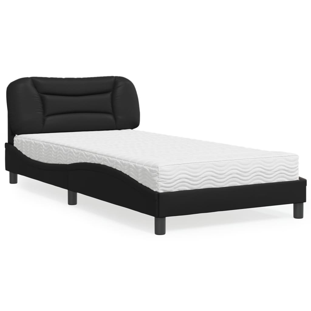 Lit avec matelas noir 100x200 cm similicuir