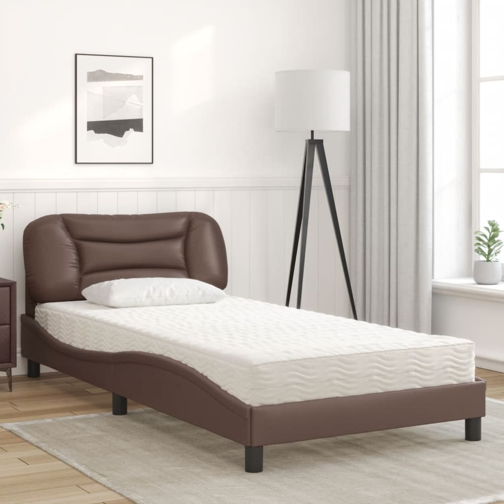 Bed with brown mattress 100x200 cm imitation leather