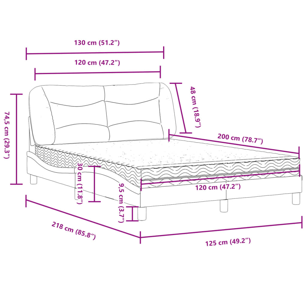 Bed with gray mattress 120x200 cm imitation leather