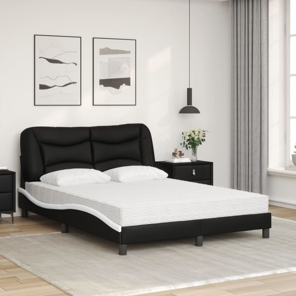 Lit avec matelas noir et blanc 120x200 cm similicuir