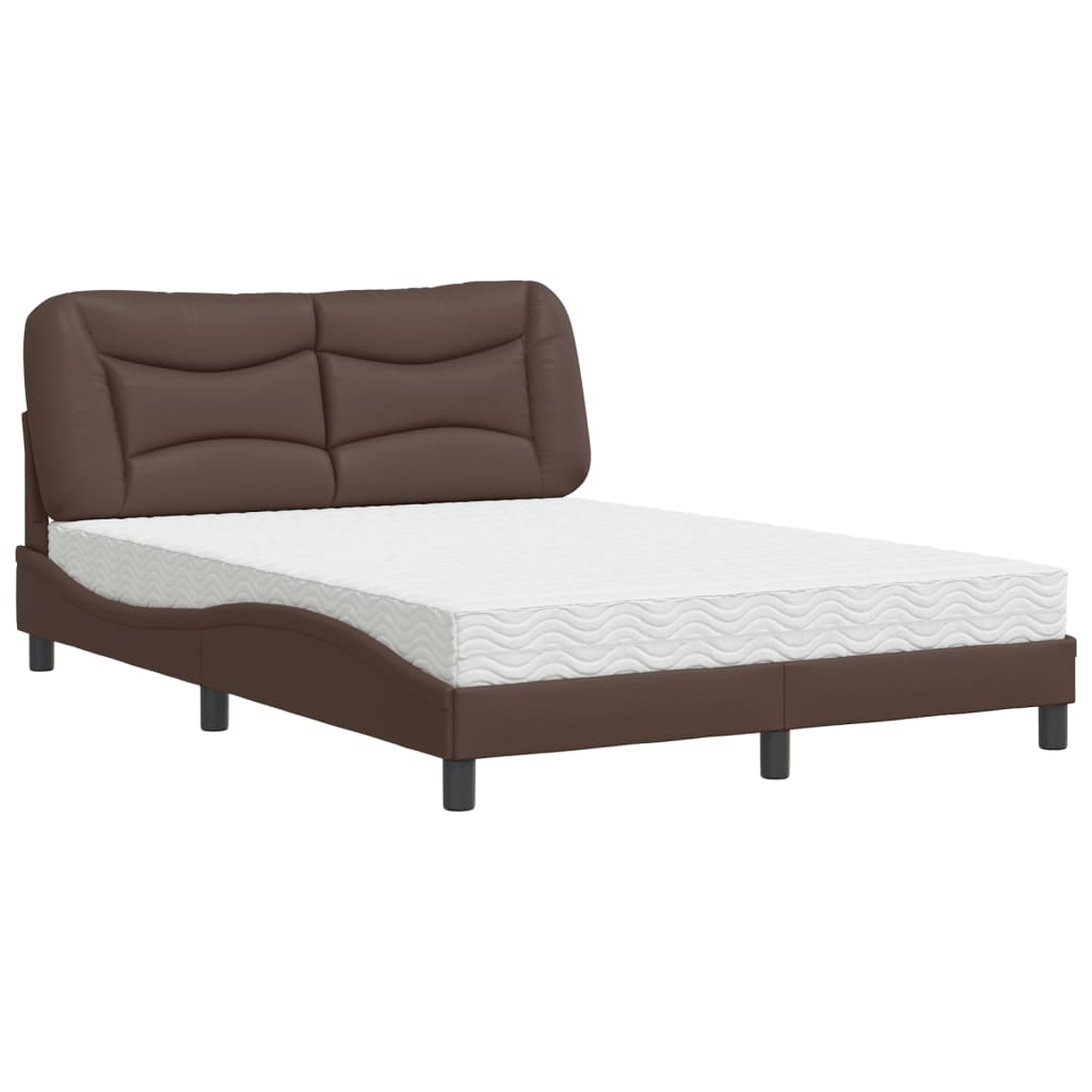 Bed with brown mattress 140x190 cm imitation leather