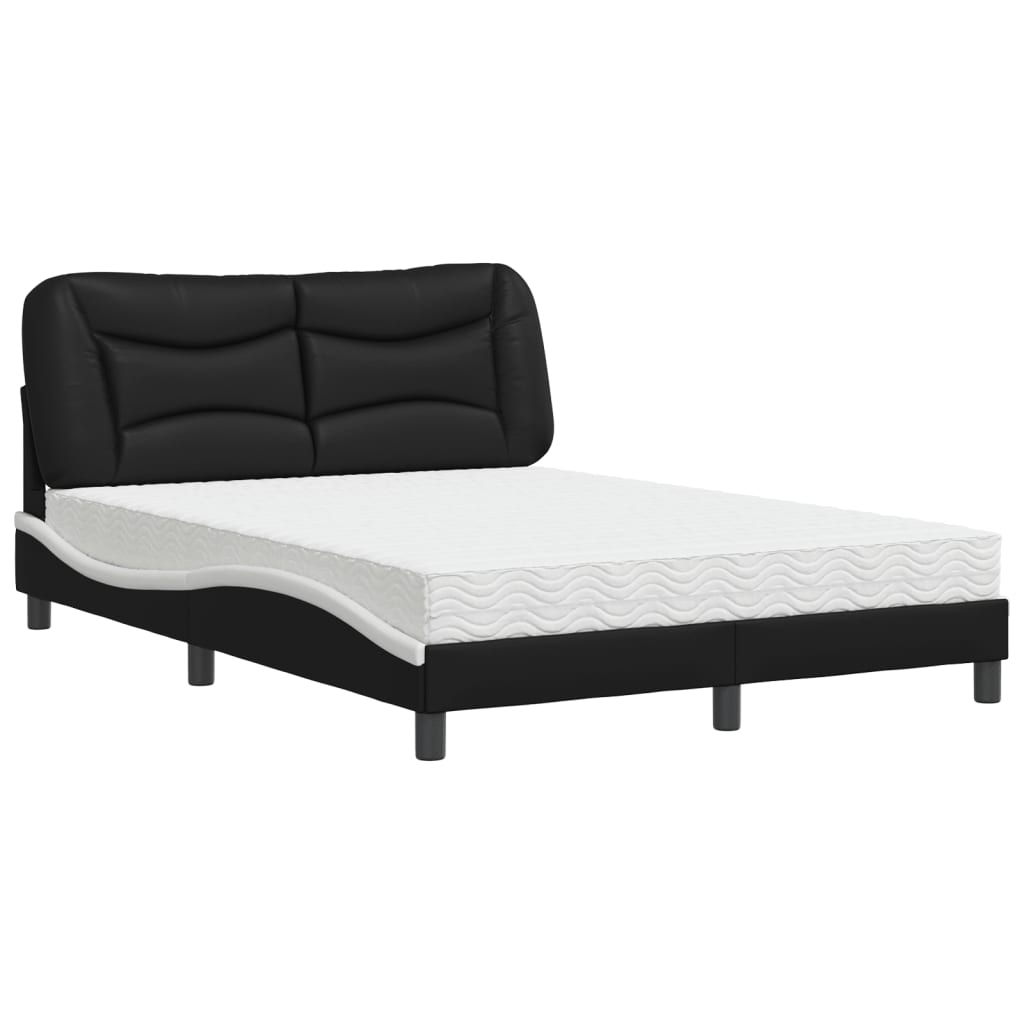 Lit avec matelas noir et blanc 140x190 cm similicuir