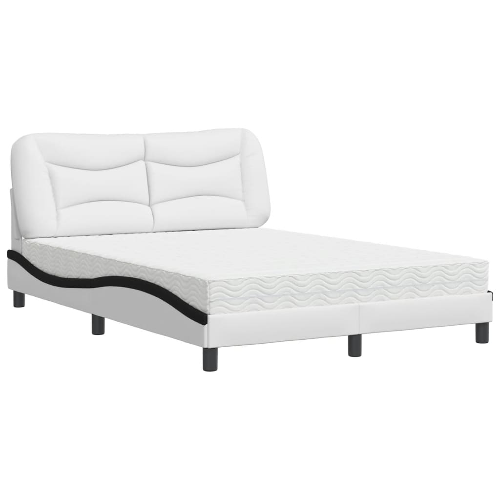 Lit avec matelas blanc et noir 140x190 cm similicuir