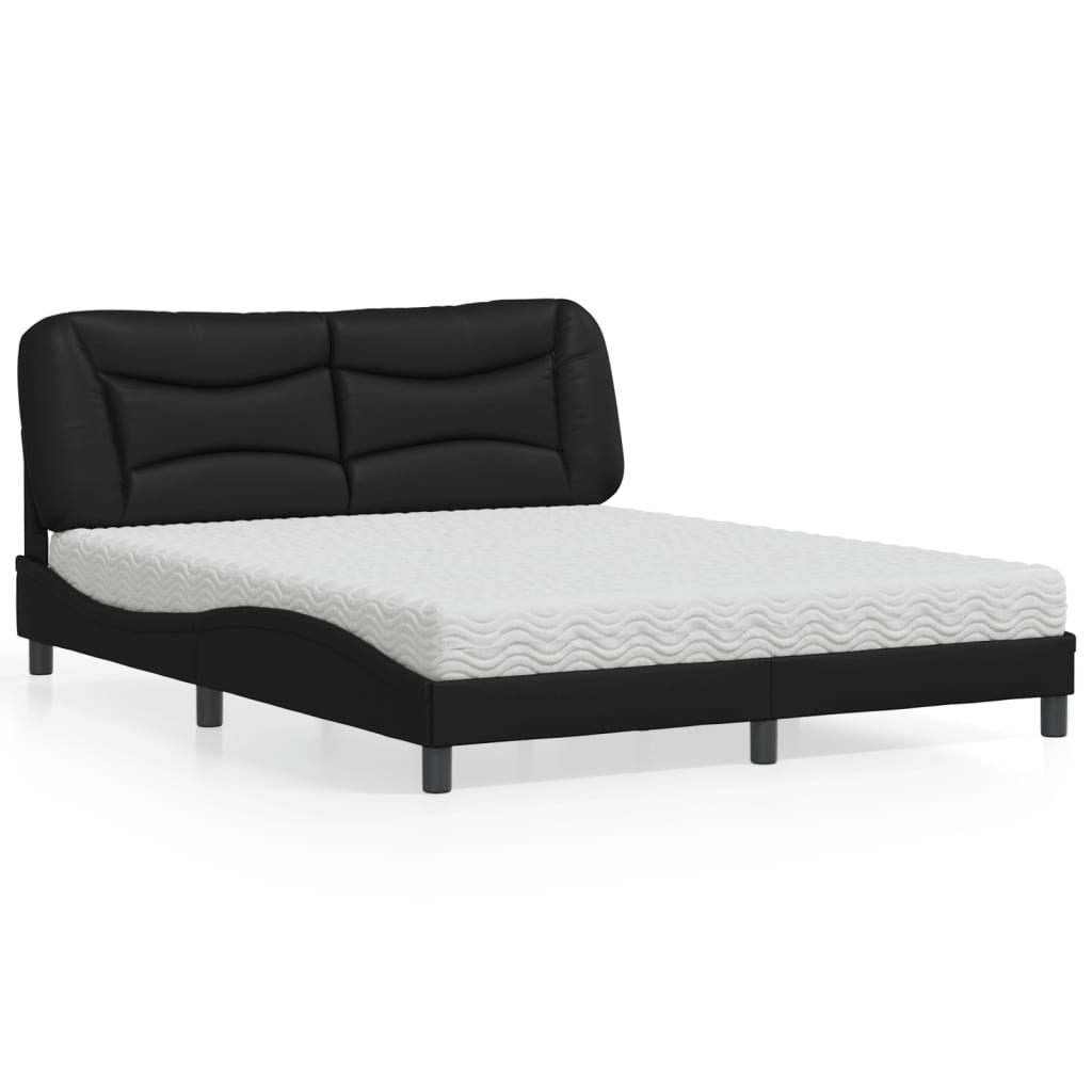 Lit avec matelas noir 160x200 cm similicuir