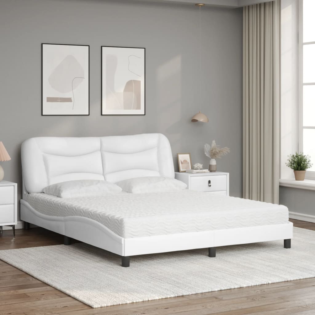 Lit avec matelas blanc 160x200 cm similicuir