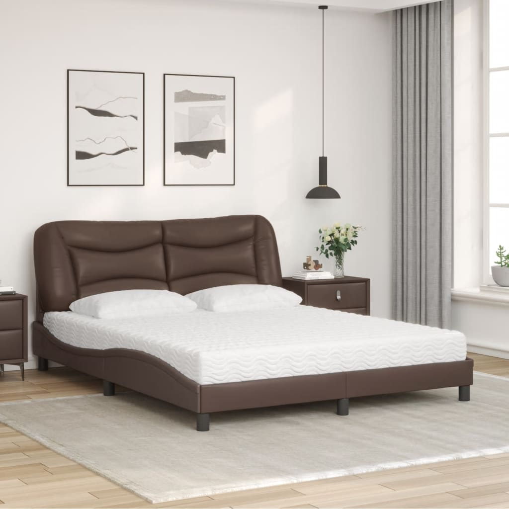 Bed with brown mattress 160x200 cm imitation leather