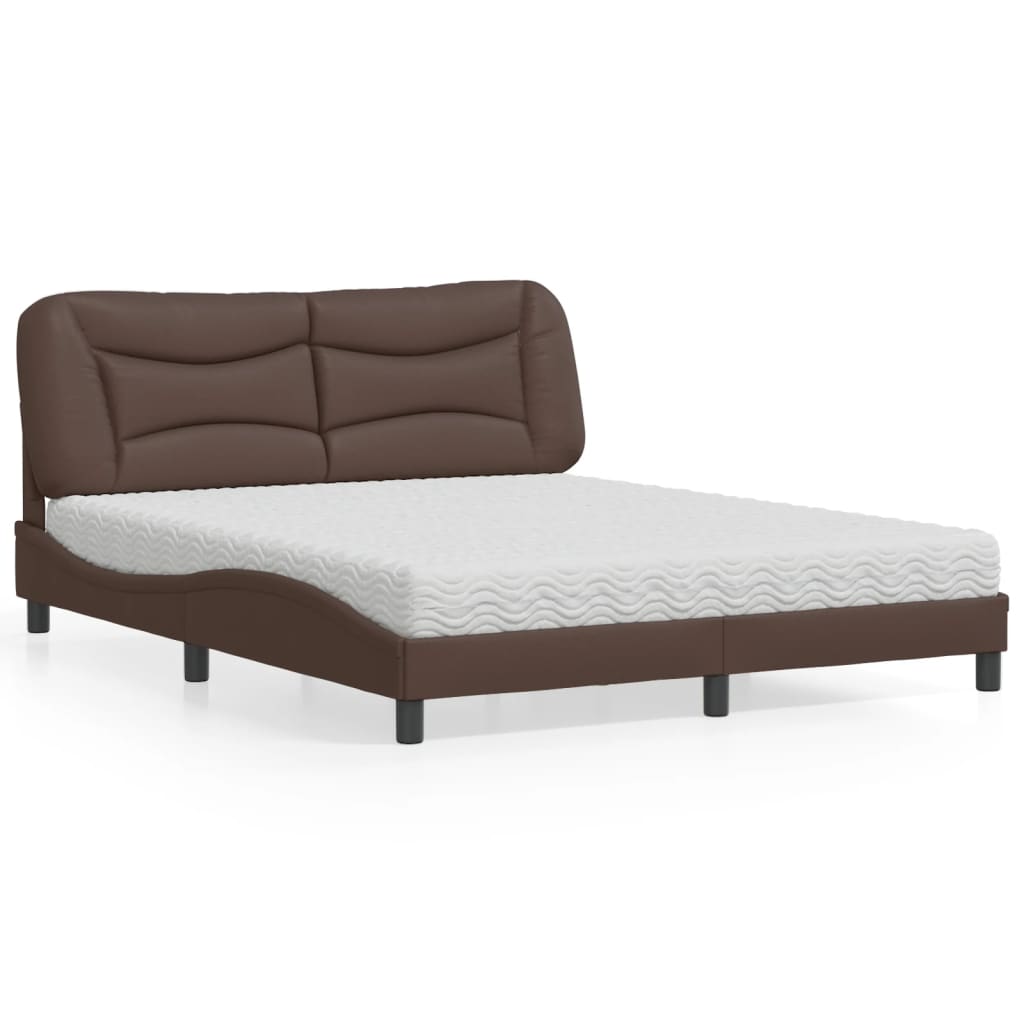 Bed with brown mattress 160x200 cm imitation leather