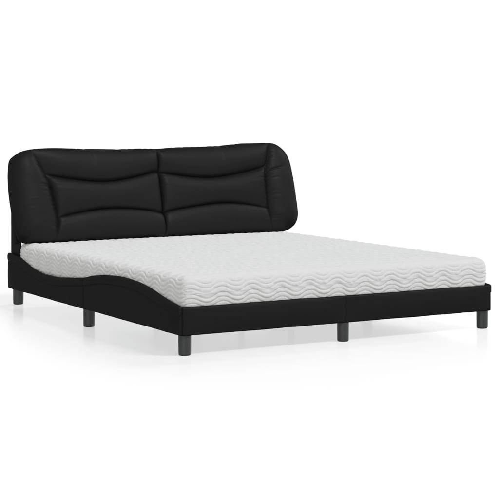 Lit avec matelas noir 180x200 cm similicuir