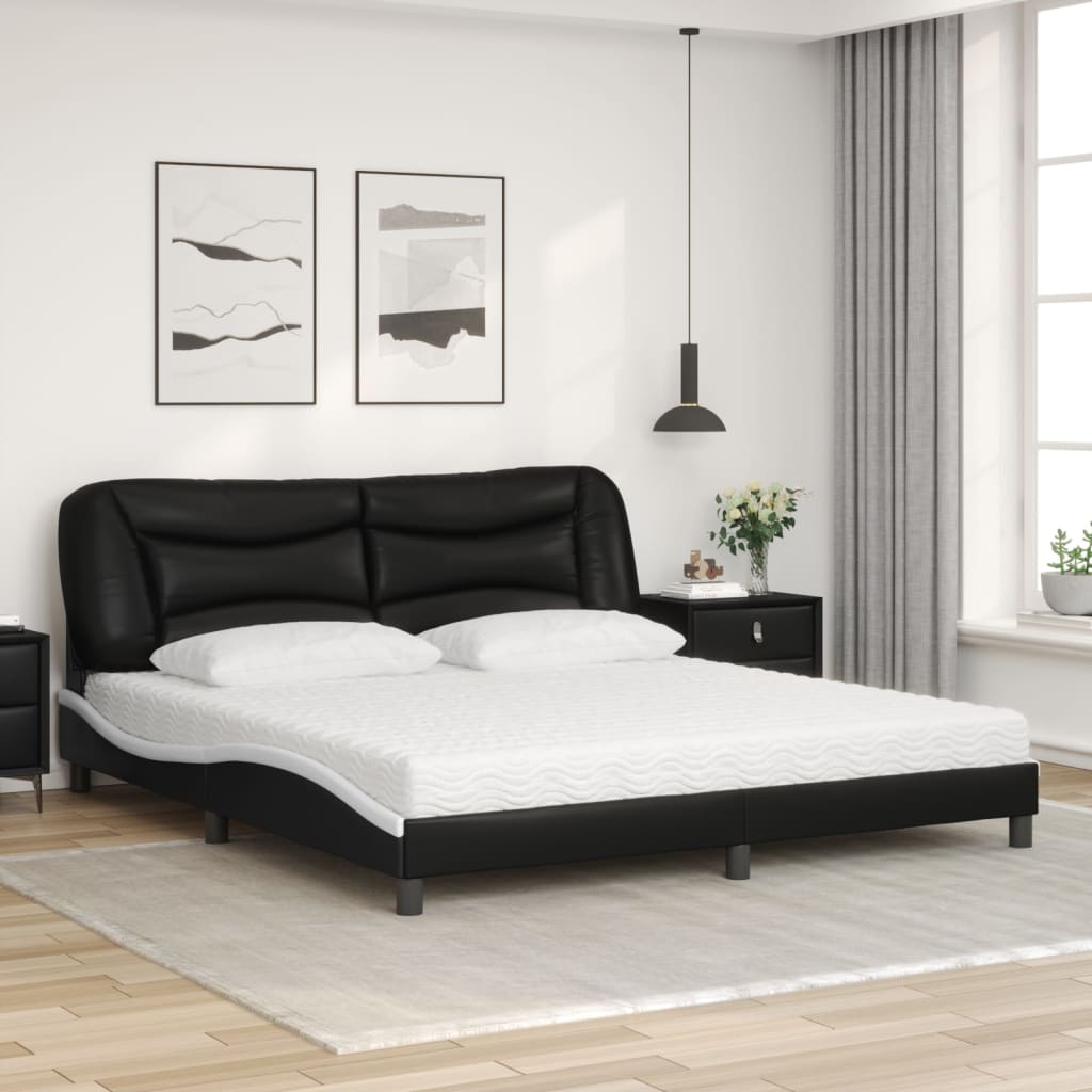 Lit avec matelas noir et blanc 180x200 cm similicuir