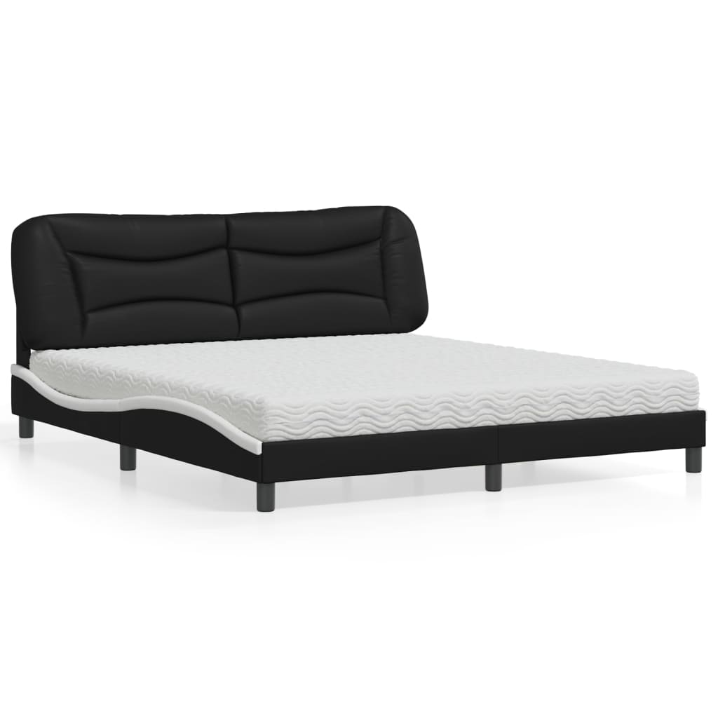 Lit avec matelas noir et blanc 180x200 cm similicuir