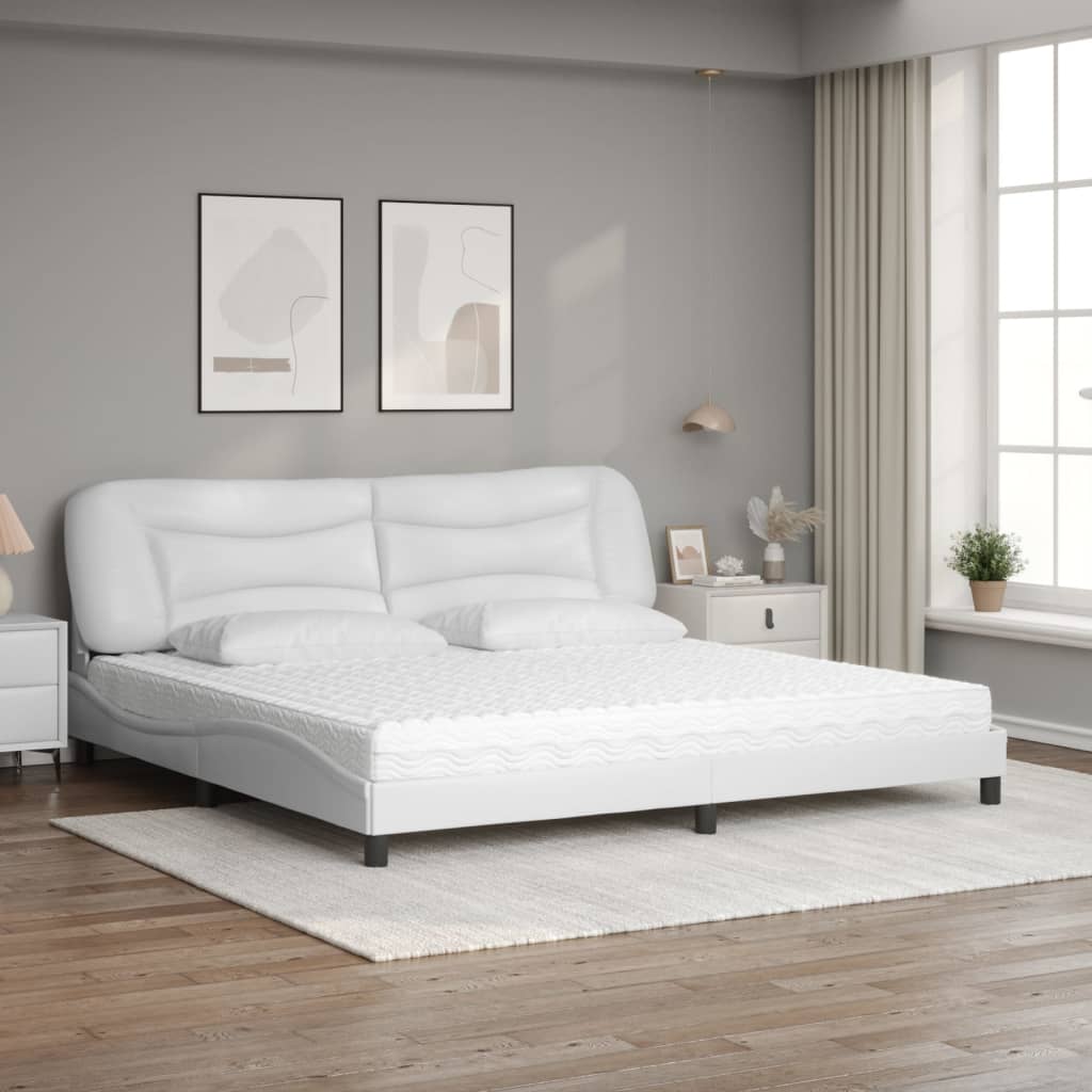 Lit avec matelas blanc 200x200 cm similicuir