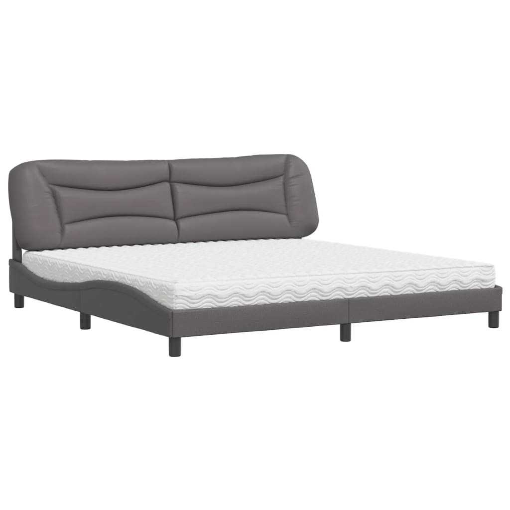 Lit avec matelas gris 200x200 cm similicuir