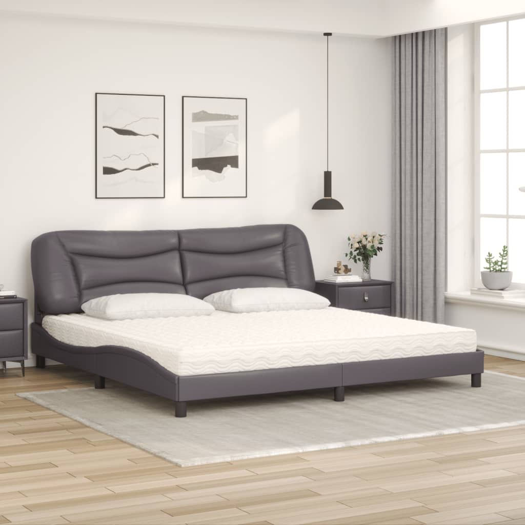 Lit avec matelas gris 200x200 cm similicuir