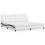 Lit avec matelas blanc et noir 200x200 cm similicuir