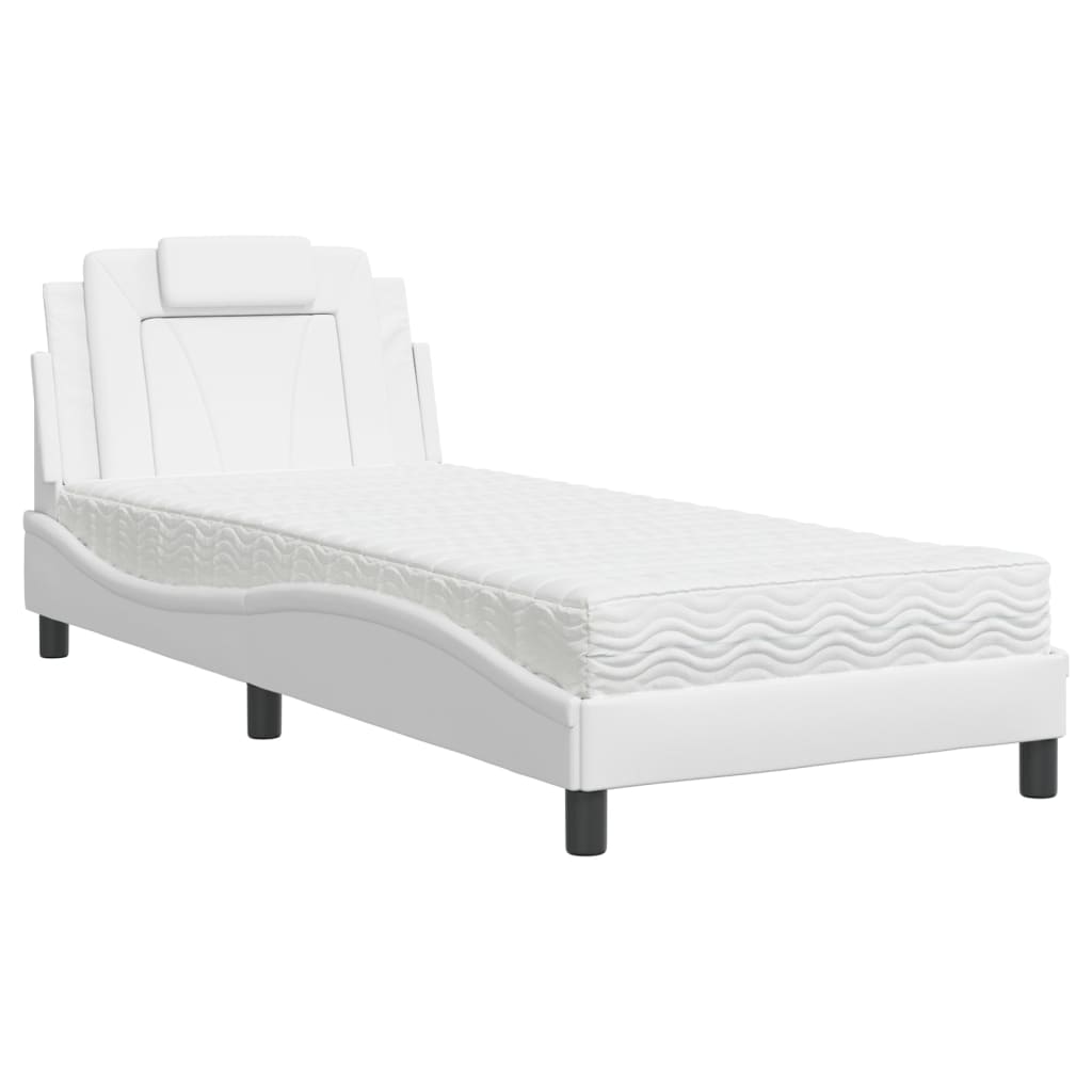 Lit avec matelas blanc 80x200 cm similicuir