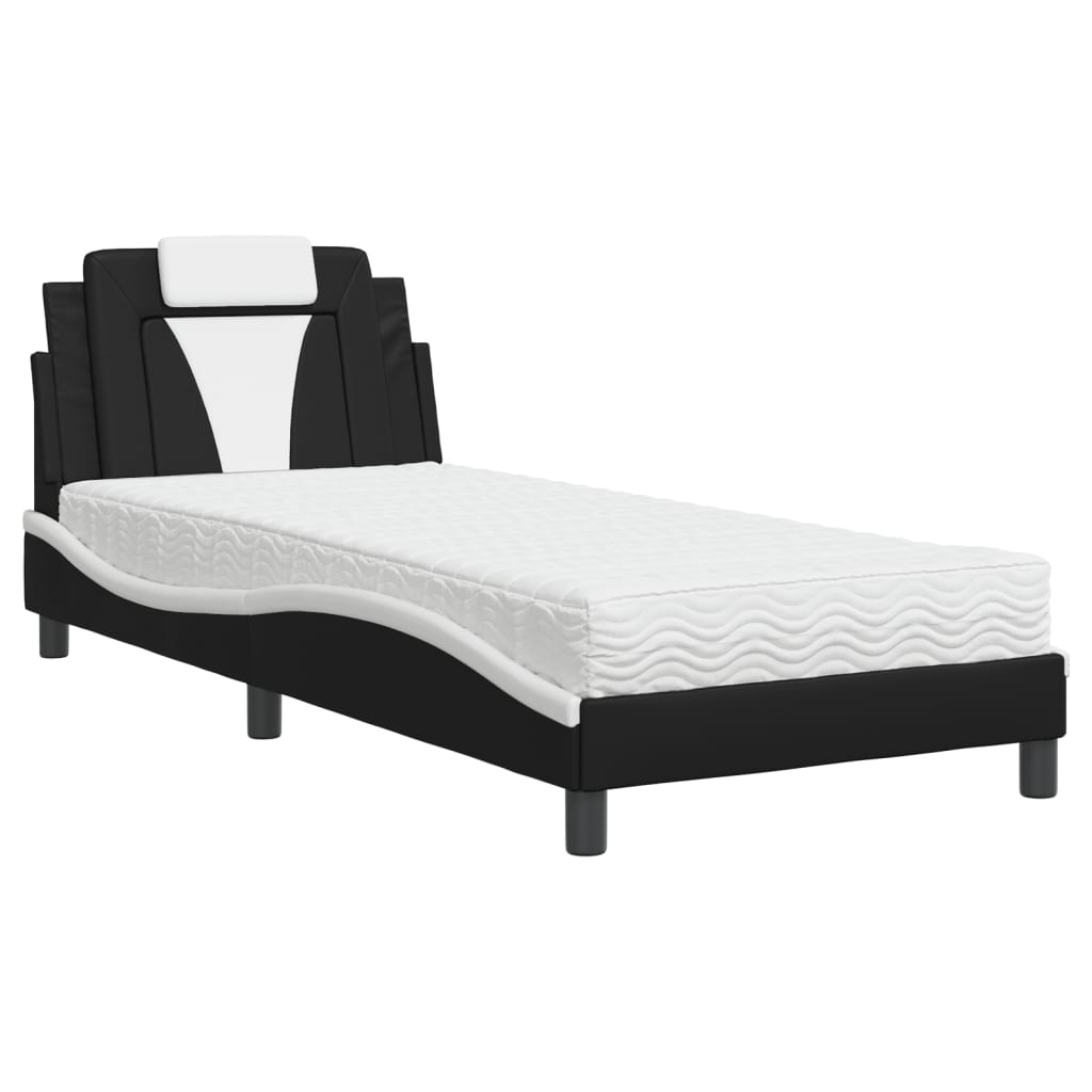 Lit avec matelas noir et blanc 80x200 cm similicuir