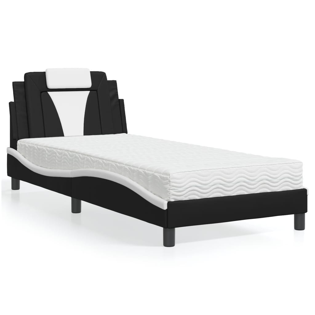 Lit avec matelas noir et blanc 80x200 cm similicuir