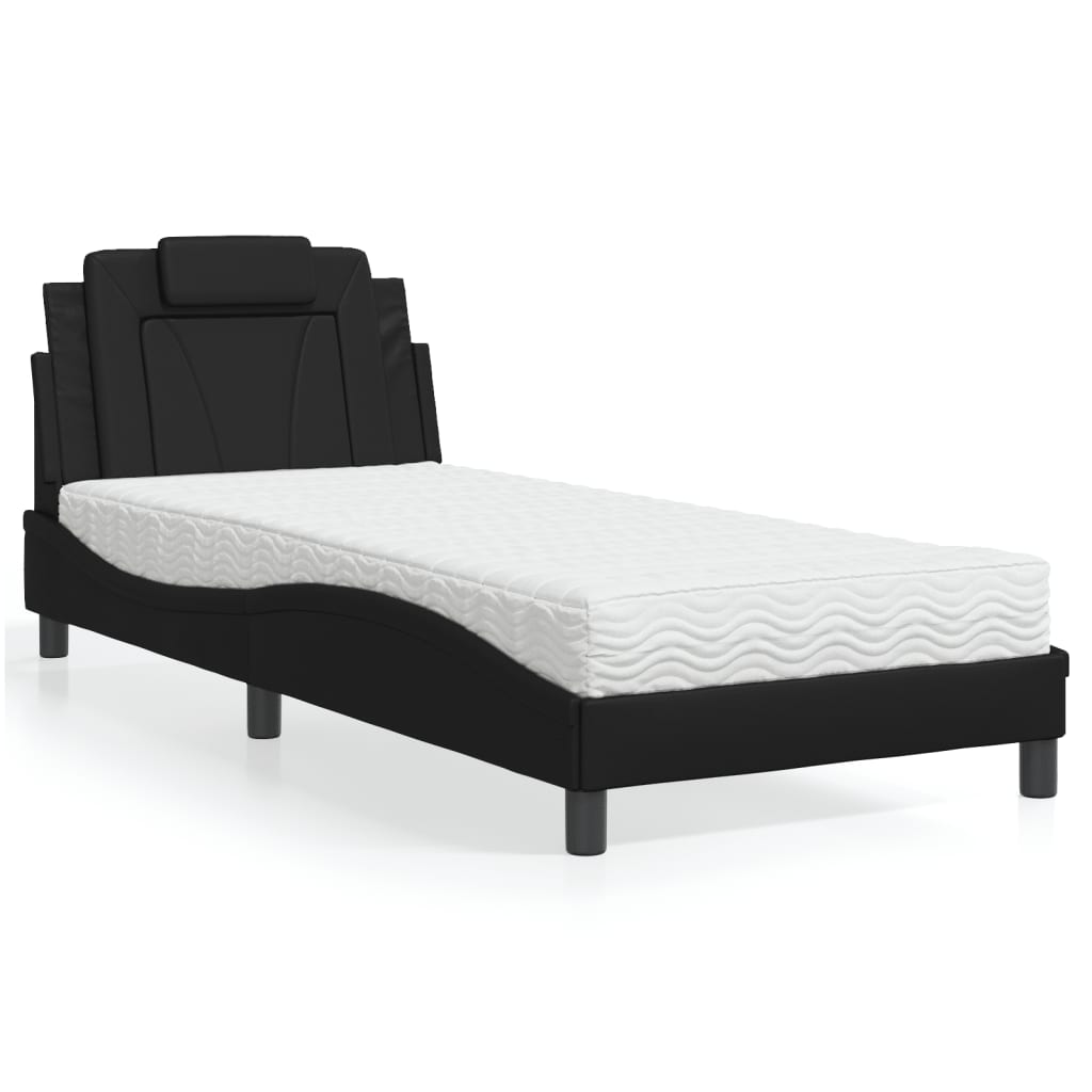 Lit avec matelas noir 90x190 cm similicuir