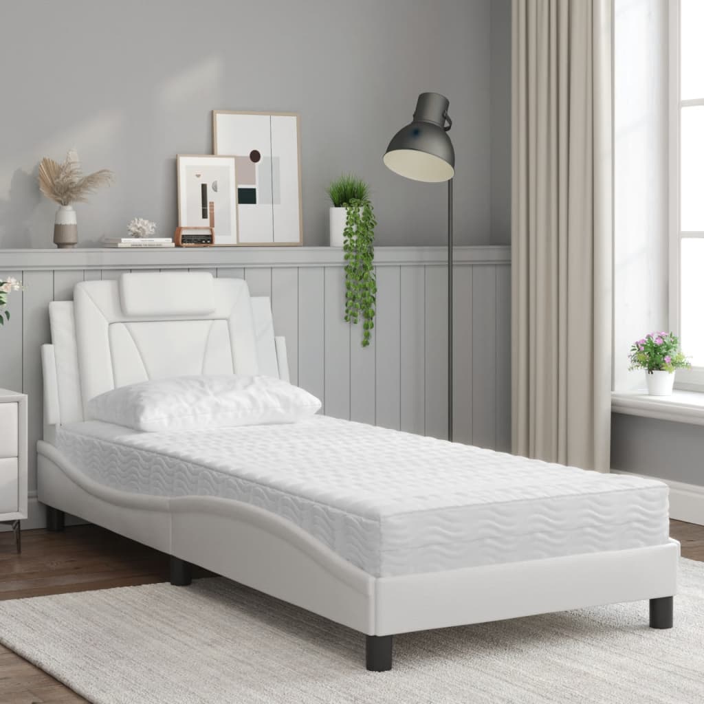 Lit avec matelas blanc 90x190 cm similicuir