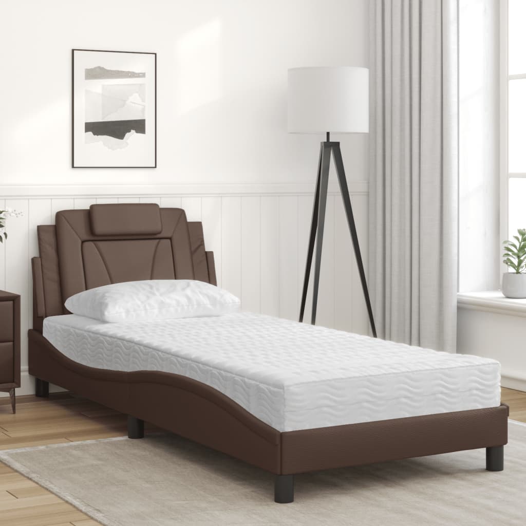 Lit avec matelas marron 90x200 cm similicuir