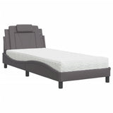 Bed with gray mattress 90x200 cm imitation leather