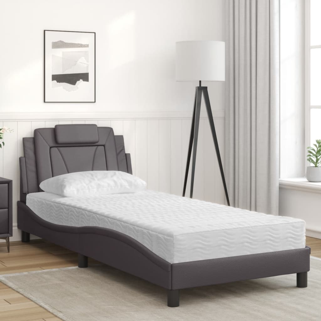 Bed with gray mattress 90x200 cm imitation leather