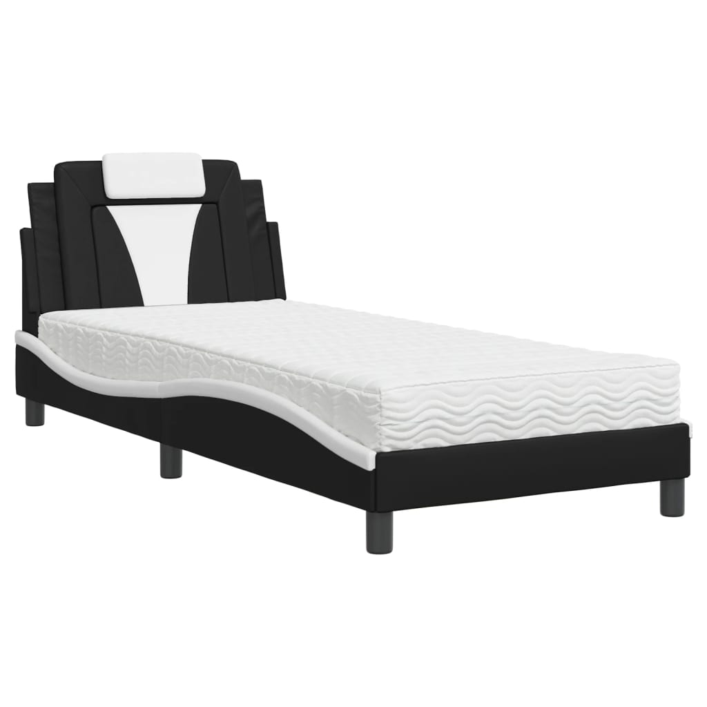 Lit avec matelas noir et blanc 90x200 cm similicuir