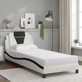 Lit avec matelas blanc et noir 90x200 cm similicuir