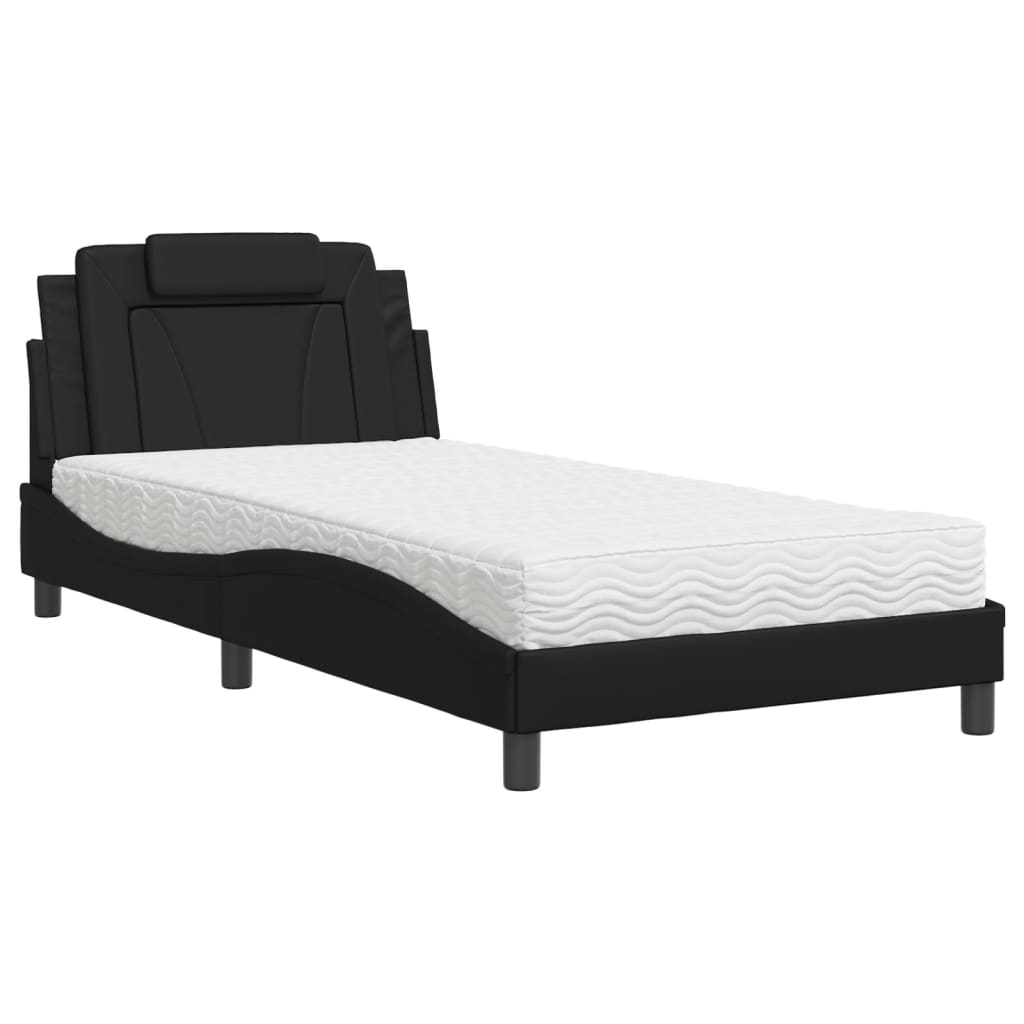 Lit avec matelas noir 100x200 cm similicuir