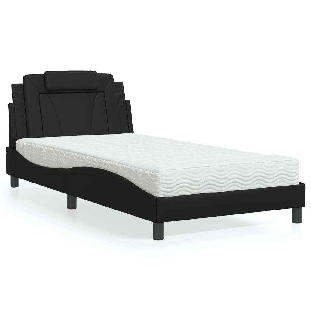 Lit avec matelas noir 100x200 cm similicuir