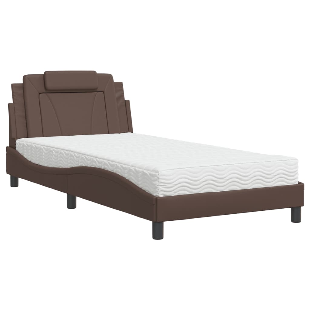 Bed with brown mattress 100x200 cm imitation leather