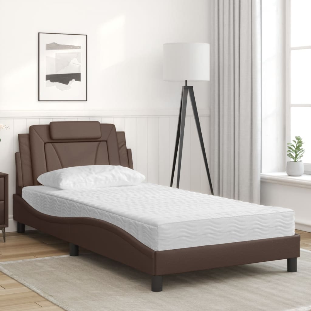 Bed with brown mattress 100x200 cm imitation leather