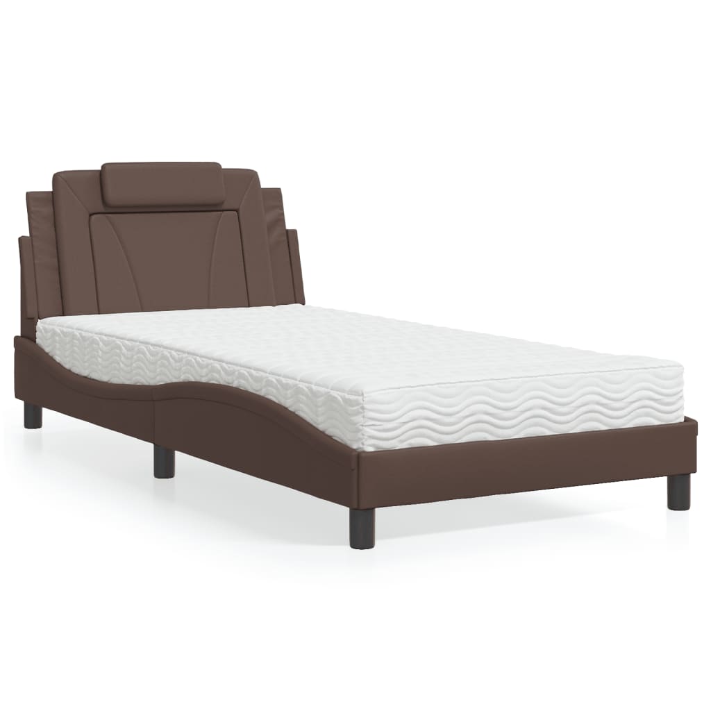 Bed with brown mattress 100x200 cm imitation leather