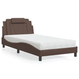 Bed with brown mattress 100x200 cm imitation leather