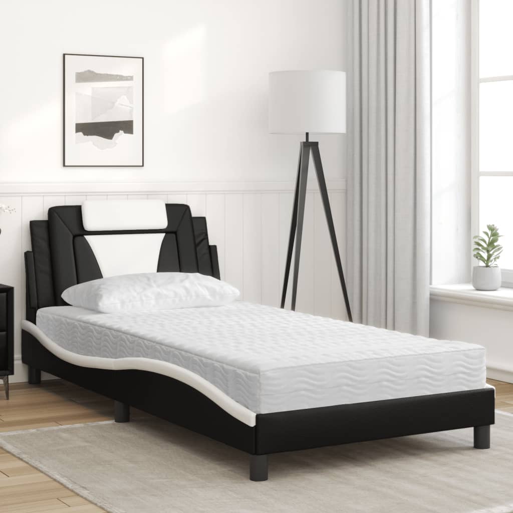 Lit avec matelas noir et blanc 100x200 cm similicuir