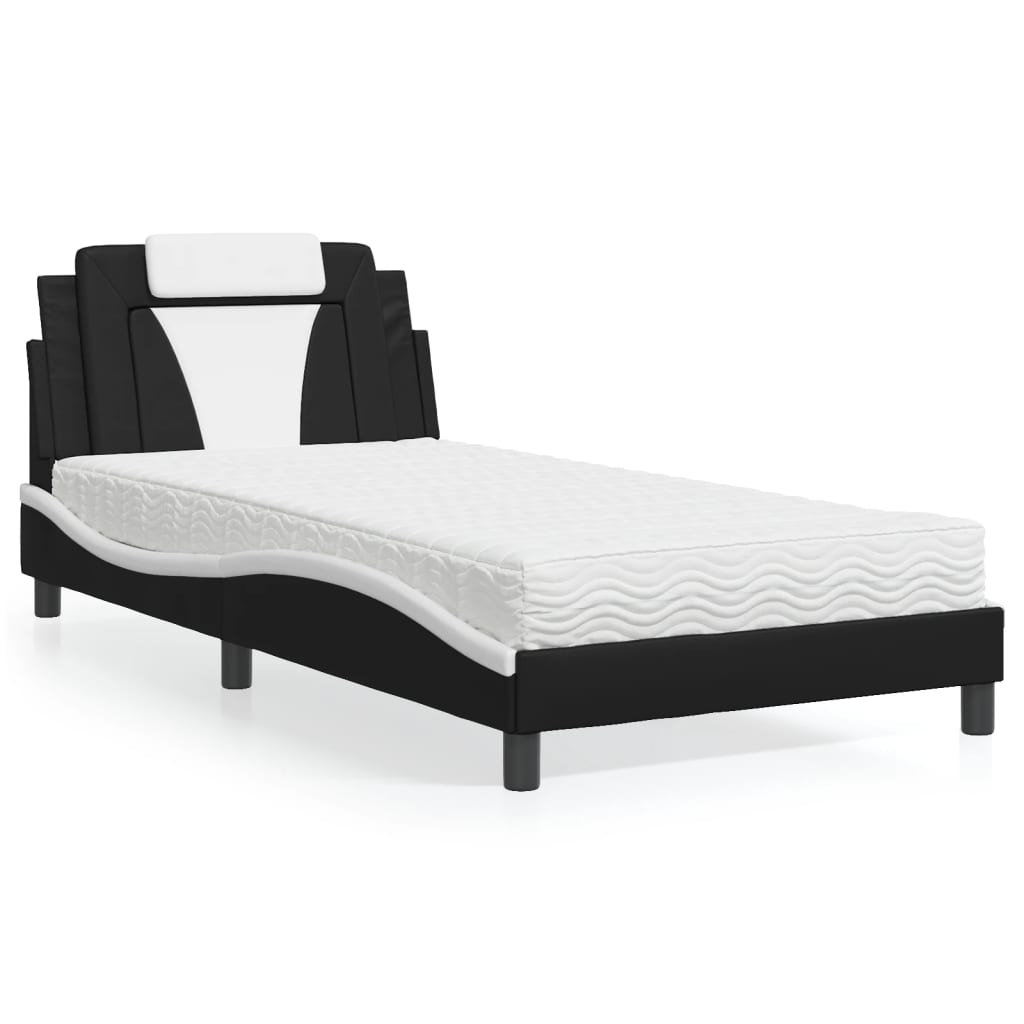 Lit avec matelas noir et blanc 100x200 cm similicuir