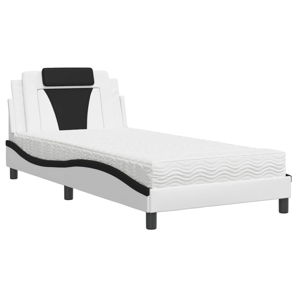 Lit avec matelas blanc et noir 100x200 cm similicuir