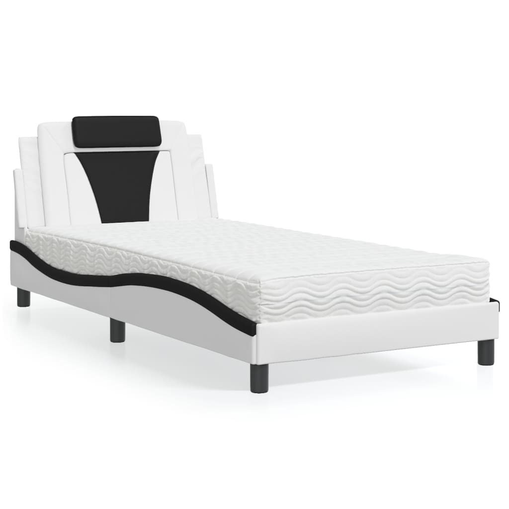 Lit avec matelas blanc et noir 100x200 cm similicuir