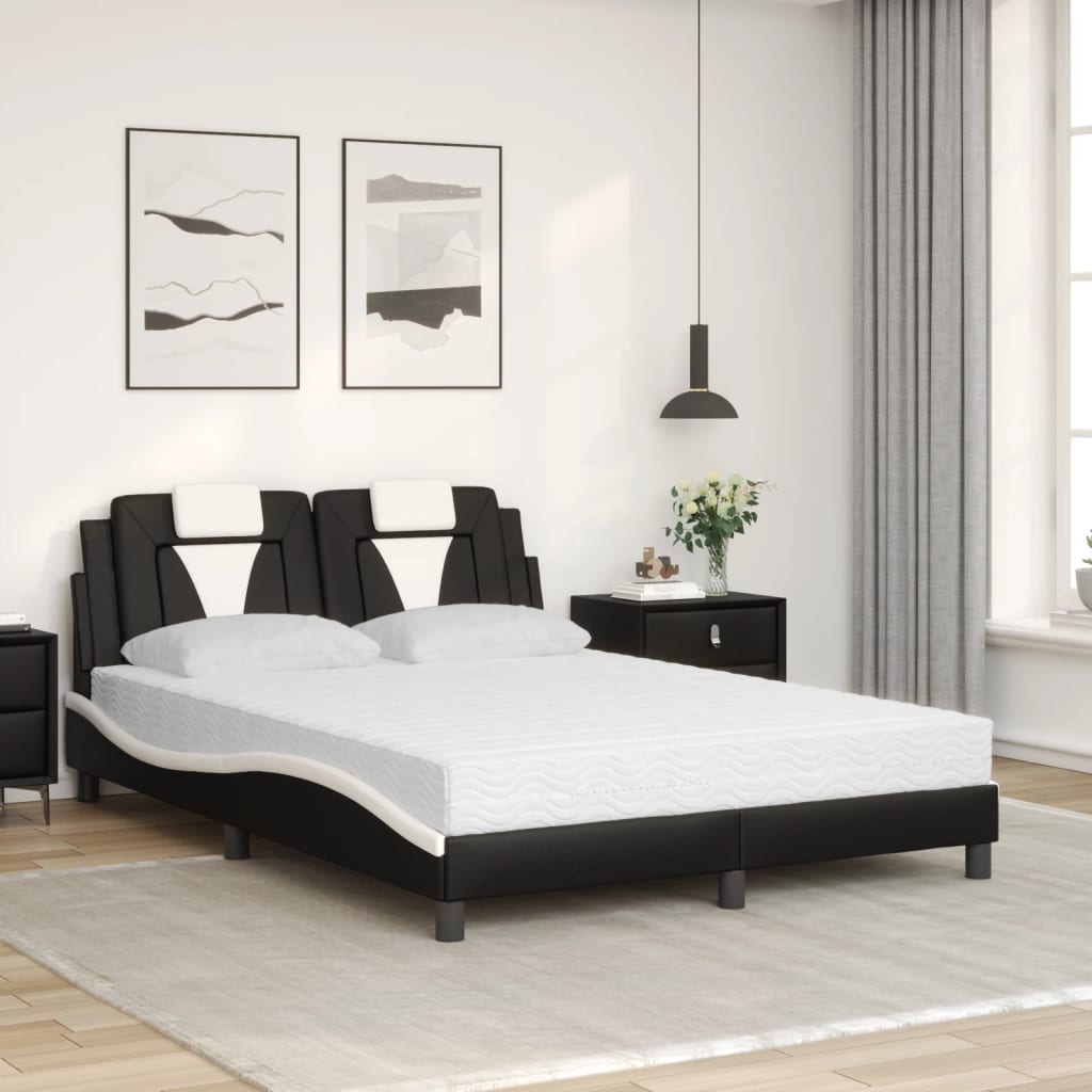 Lit avec matelas noir et blanc 120x200 cm similicuir