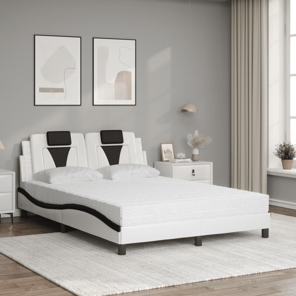 Bed with white and black mattress 120x200 cm imitation leather