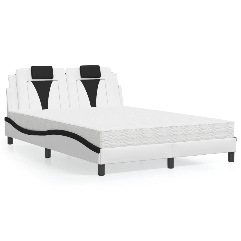 Bed with white and black mattress 120x200 cm imitation leather