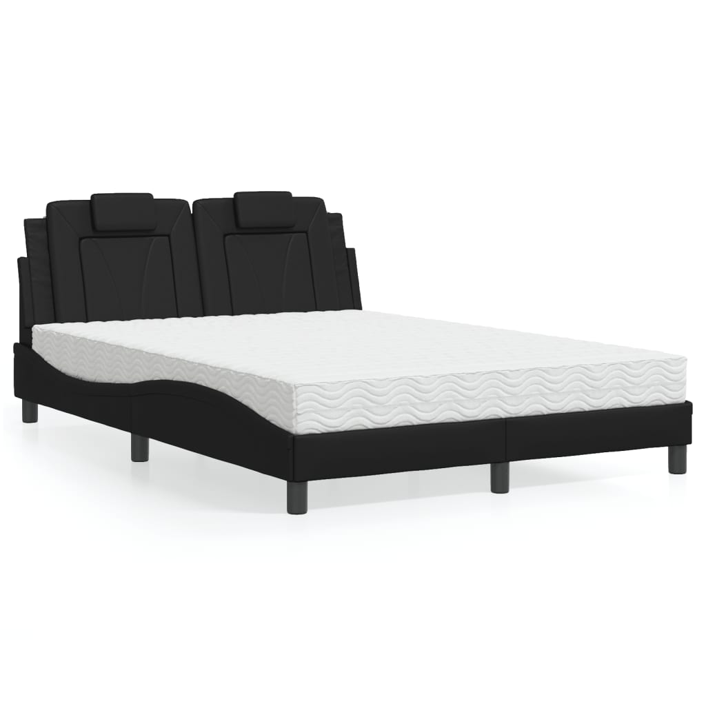 Lit avec matelas noir 140x190 cm similicuir