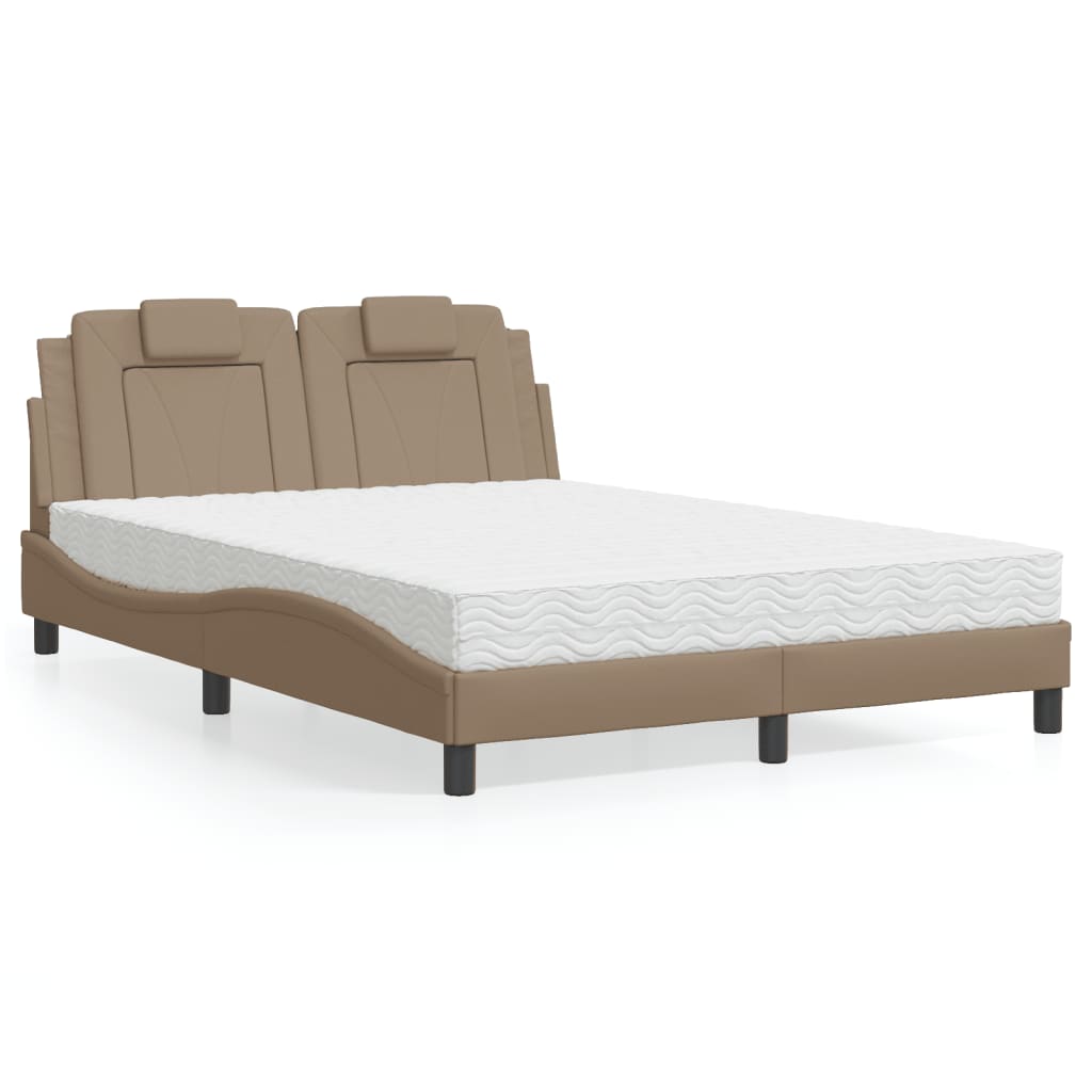 Bed with cappuccino mattress 140x190 cm imitation leather