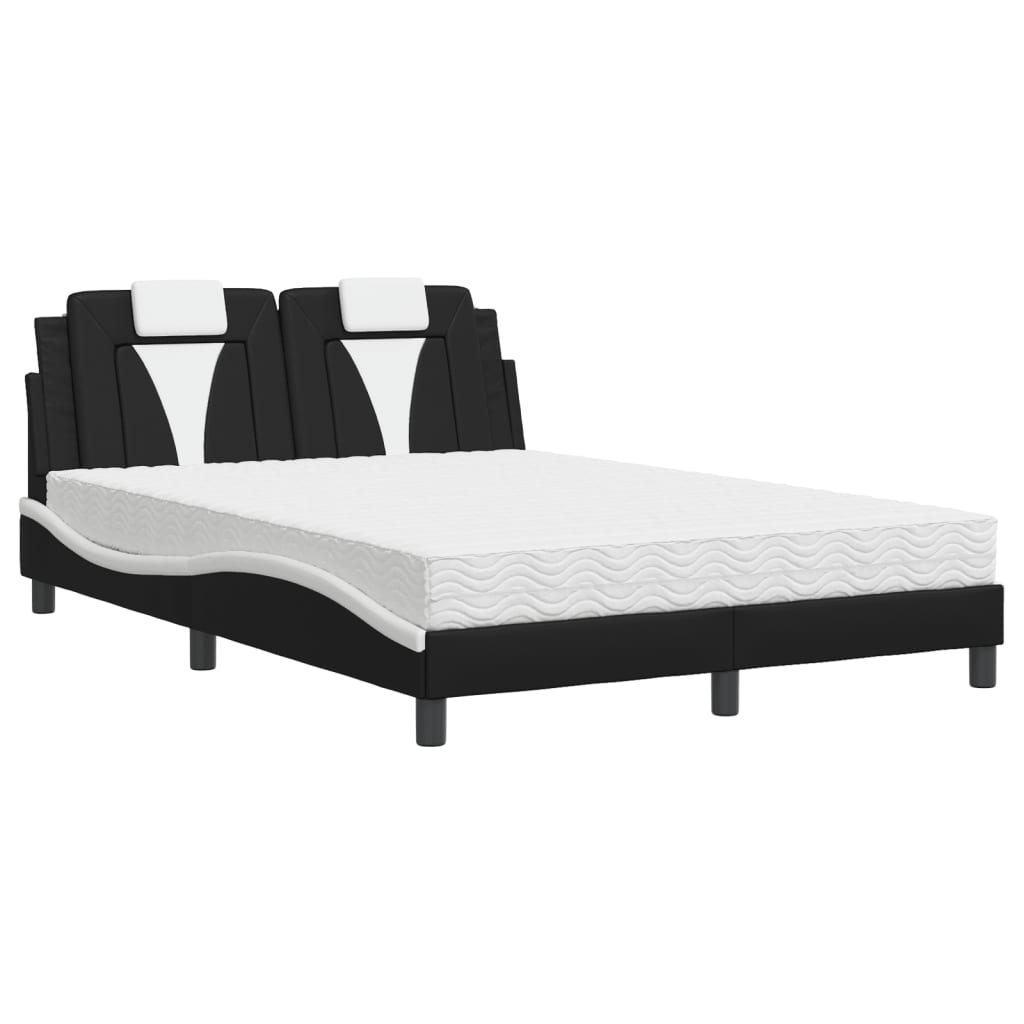 Lit avec matelas noir et blanc 140x190 cm similicuir