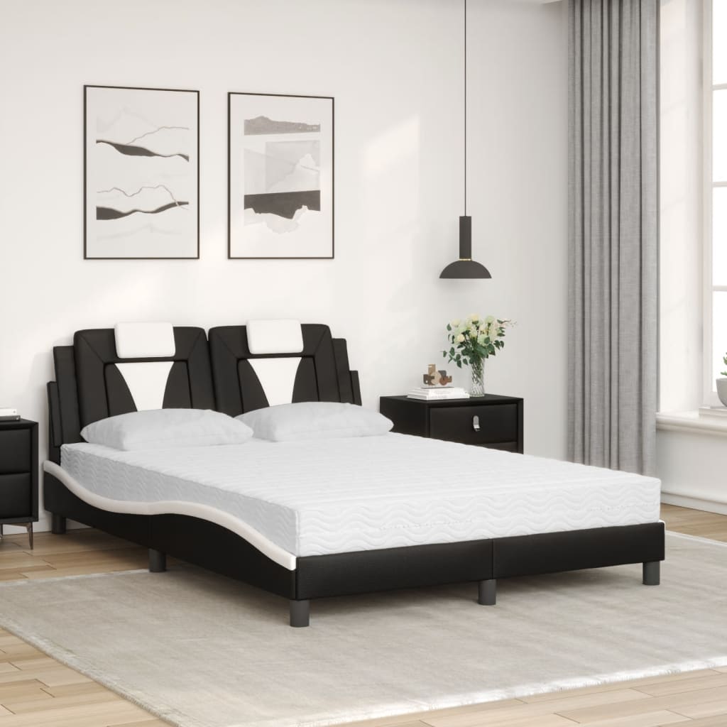 Lit avec matelas noir et blanc 140x190 cm similicuir