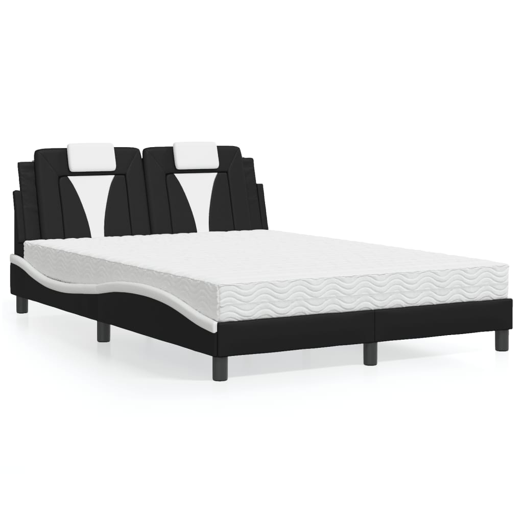 Lit avec matelas noir et blanc 140x190 cm similicuir